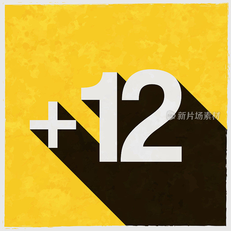 + 12 + 12。图标与长阴影的纹理黄色背景